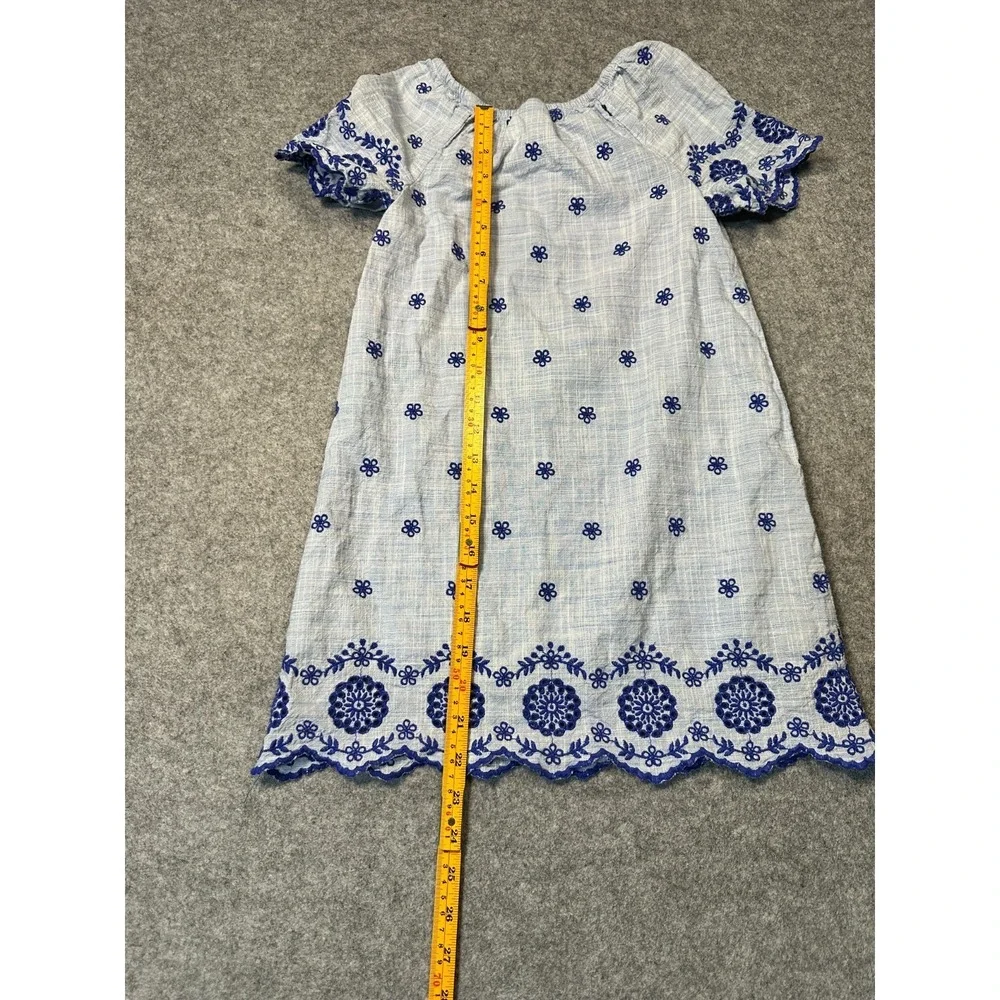 Gymboree Shift Dress Girls 7 Blue Bon Voyage Mommy And Me Eyelet Scalloped Hem